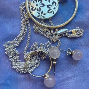 A vintage Necklace Set for girl/woman (ring, pendant on a chain, and earrings)